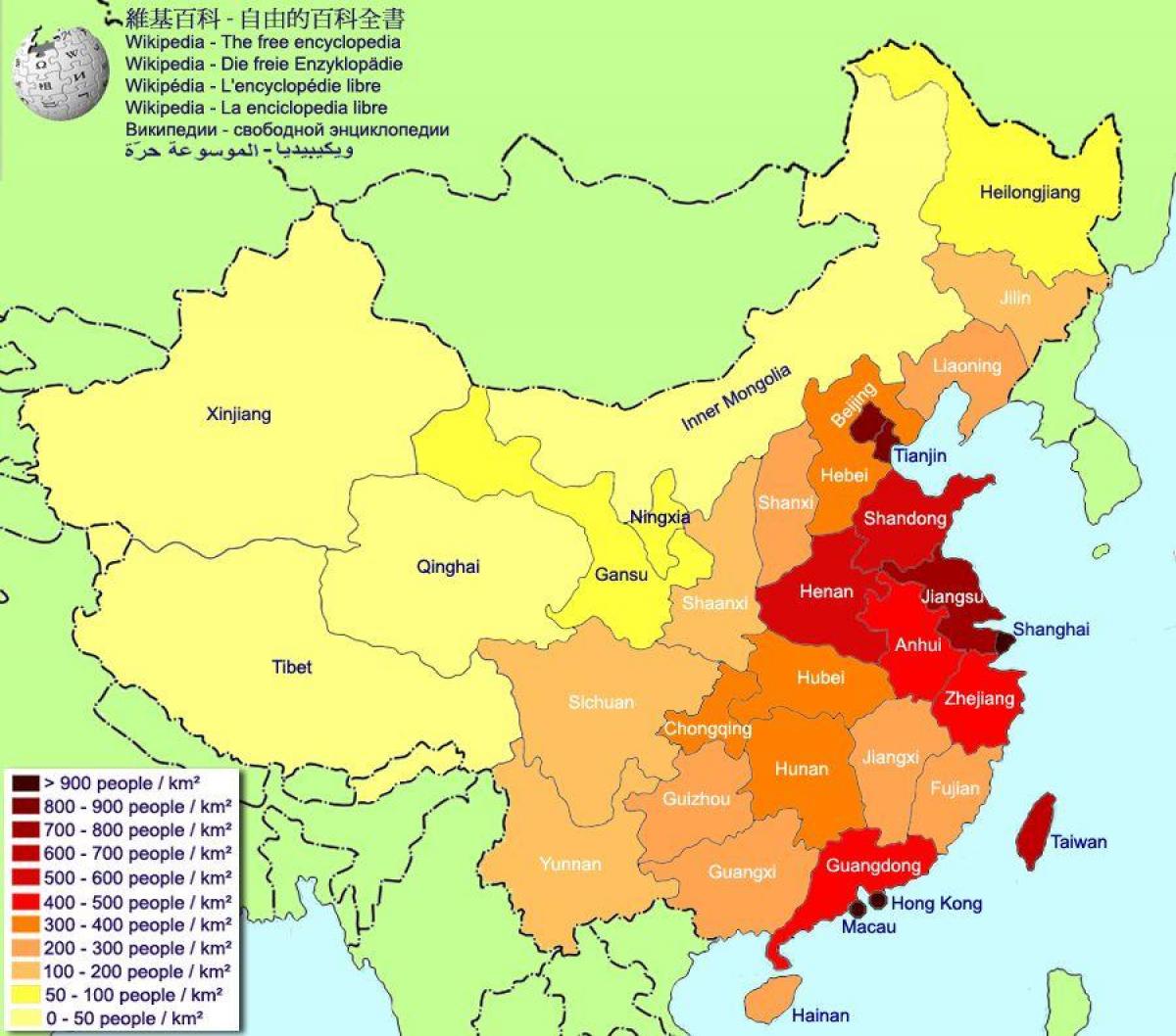 mapa de população da China