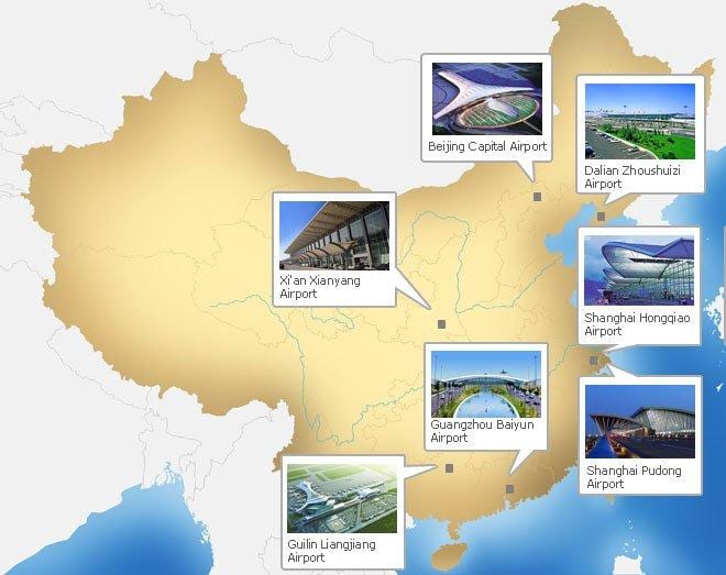 mapa da China aeroportos