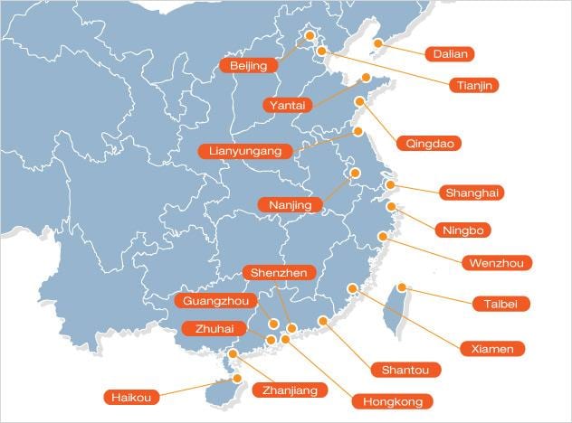 mapa do chinês portas