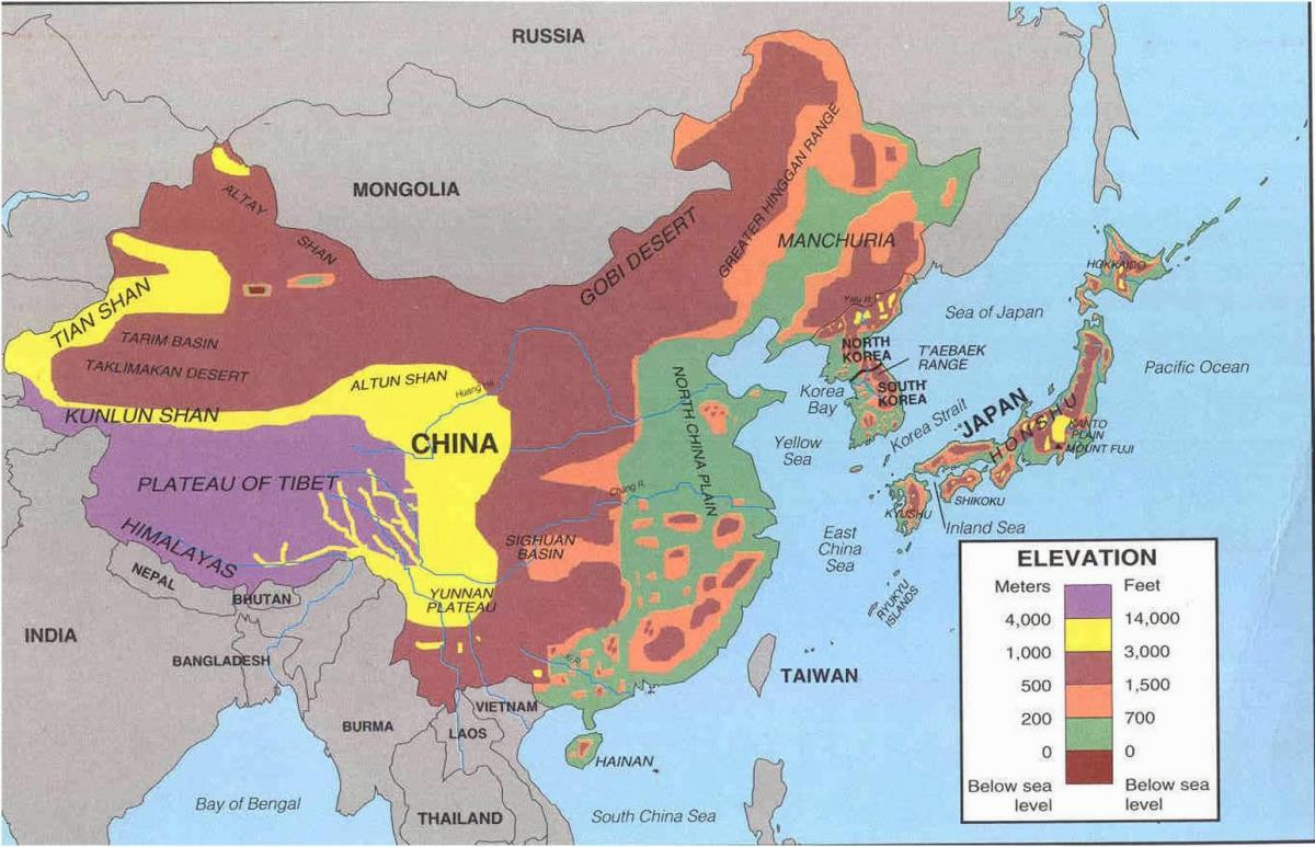 mapa da China deserto