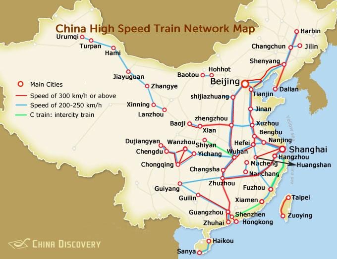 China ferrovia de alta velocidade mapa