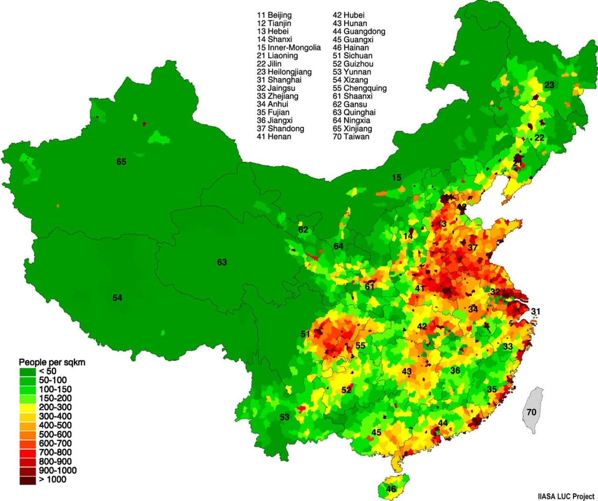 população do mapa de distribuição da China