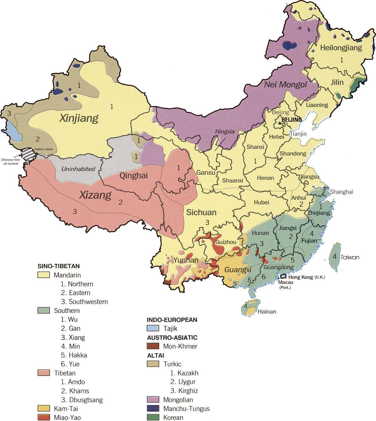 mapa de linguagem da China