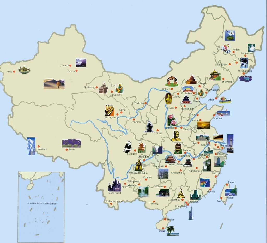 mapa turístico da China