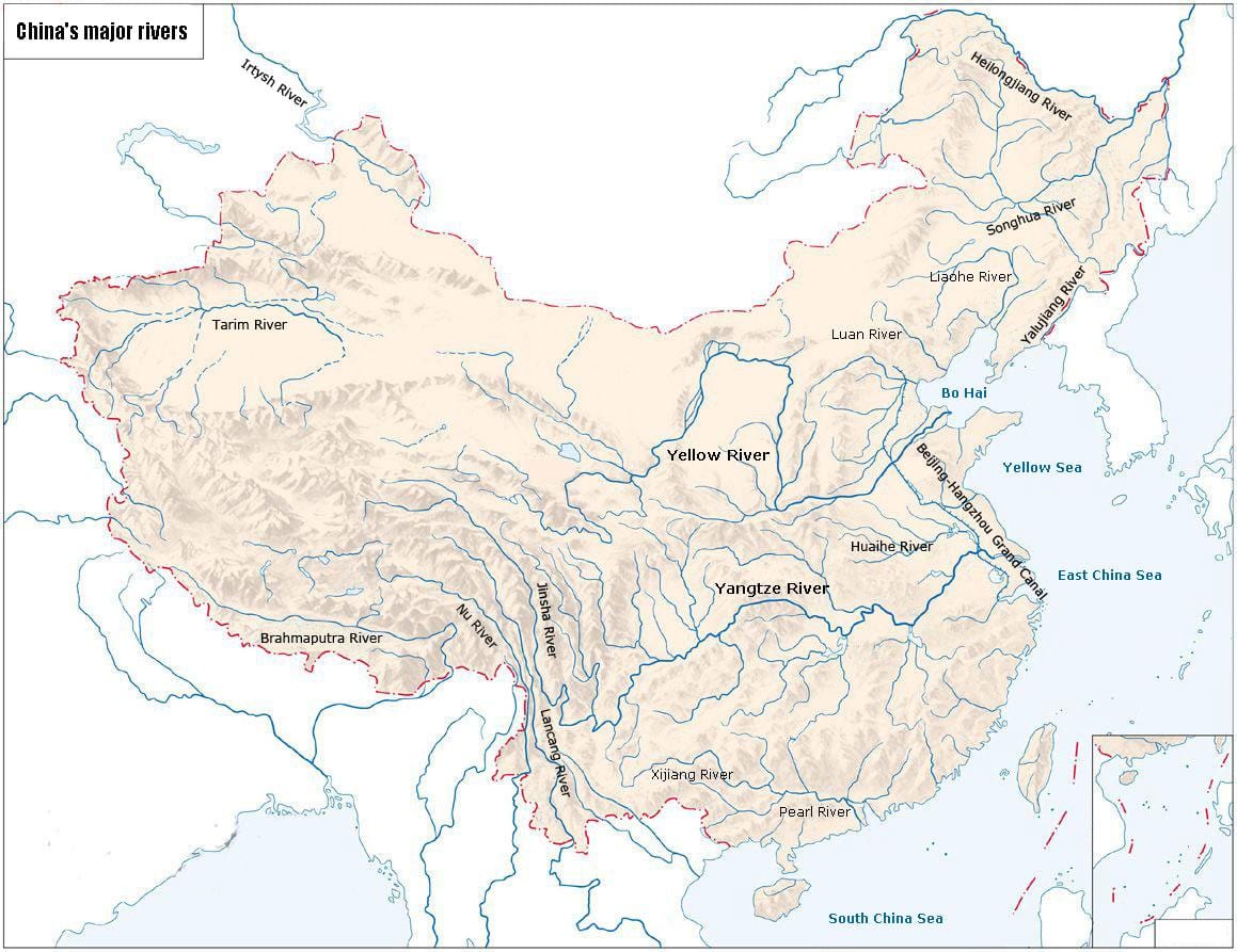 rios da China mapa