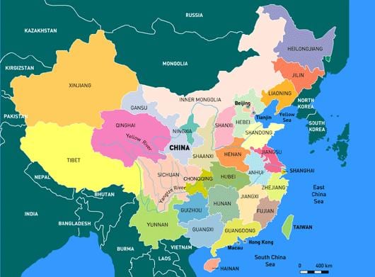 China mapa com as províncias