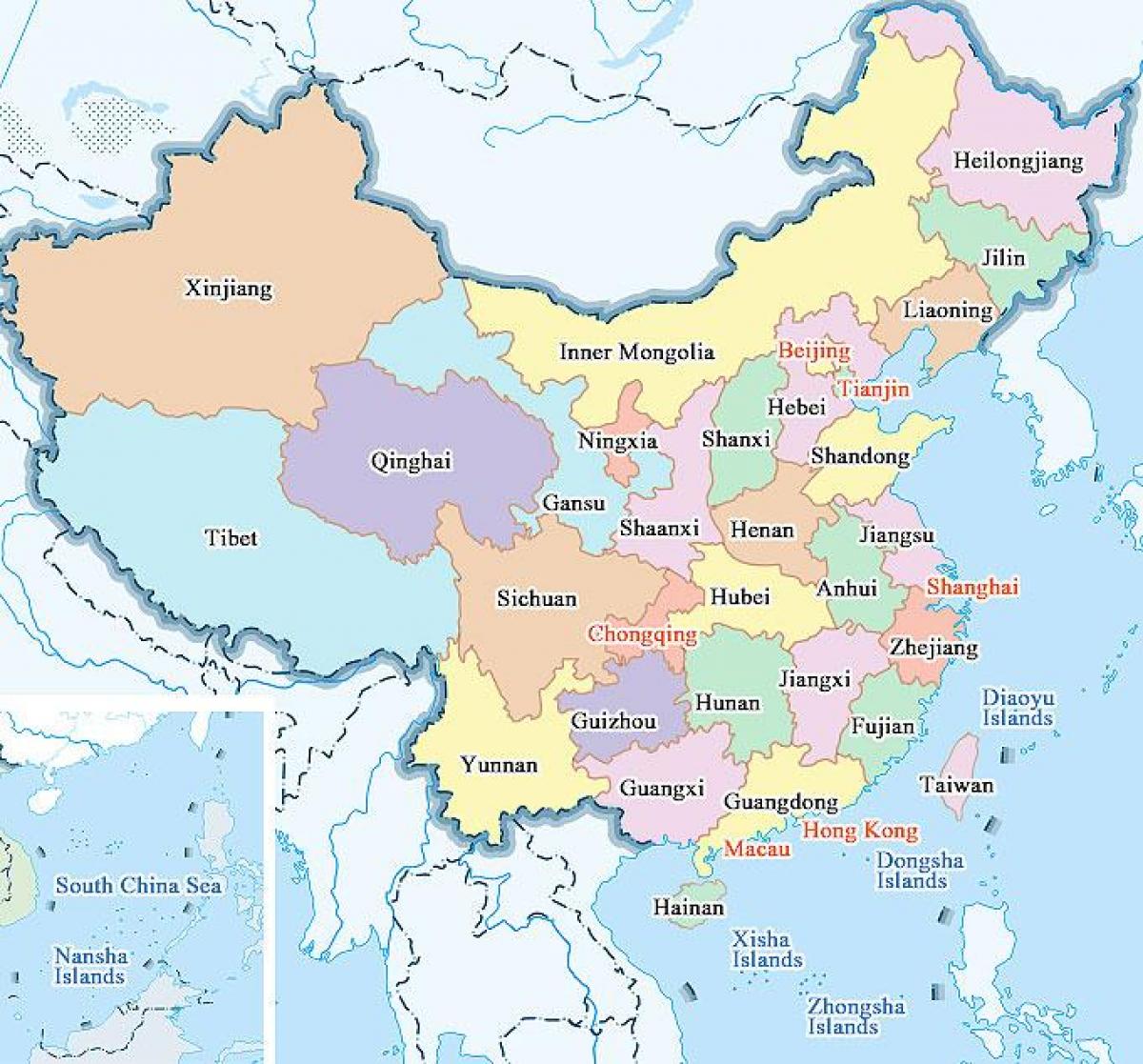 China mapa de cidades e províncias