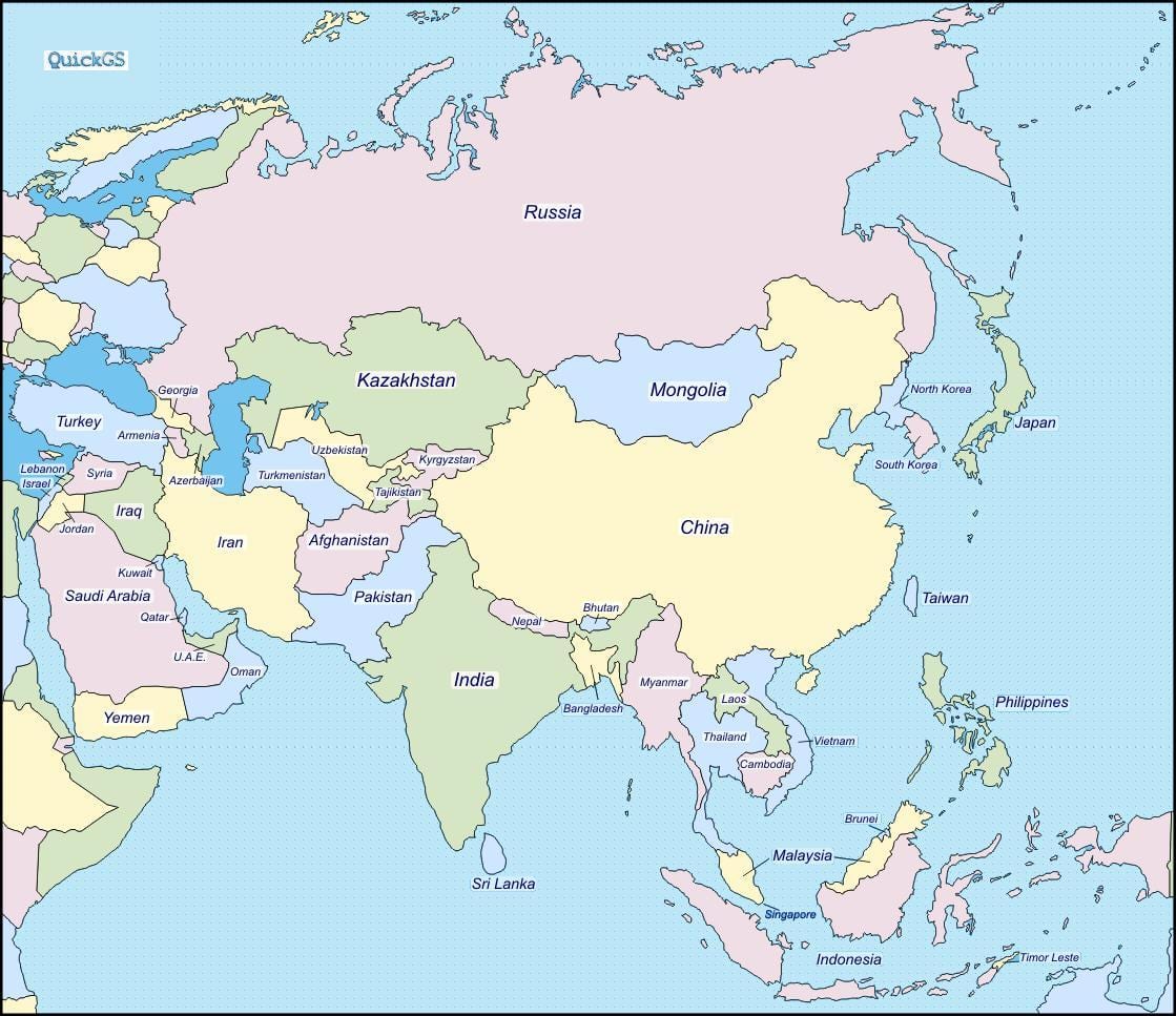 mapa da China e os países limítrofes