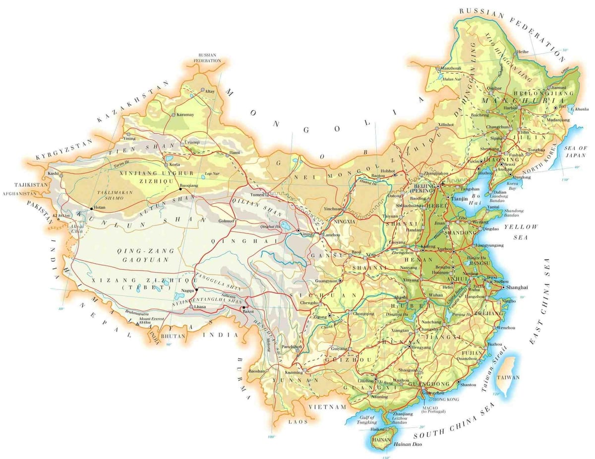 China mapa de topografia