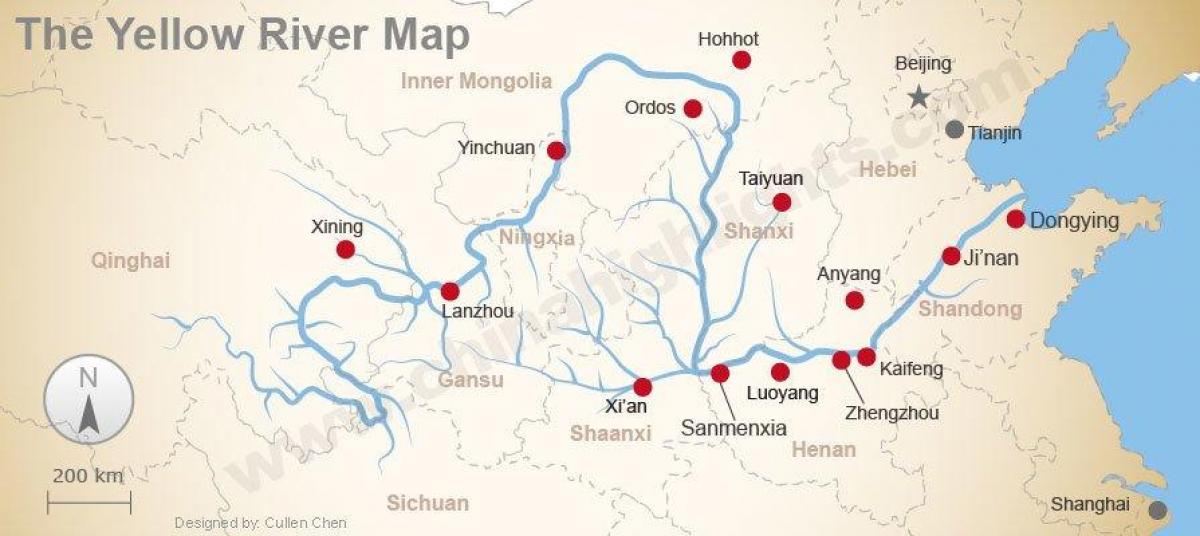 China mapa do rio amarelo