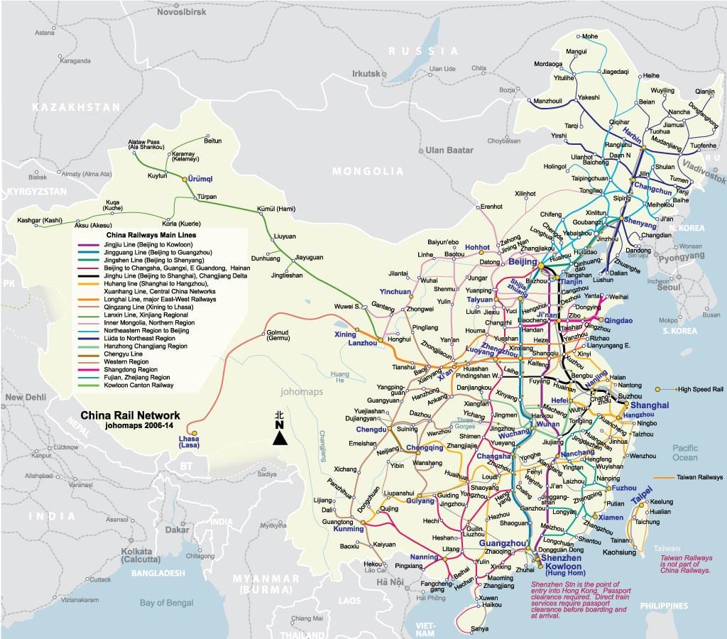China trem rápido mapa