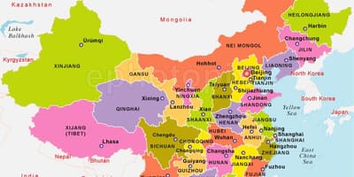 Mapa da China com os estados