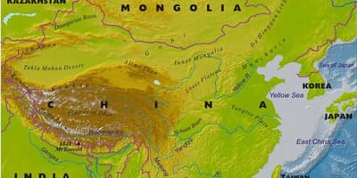 Mapa da China com características geográficas