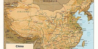 Mapa de terreno da China