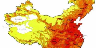 A densidade populacional da China mapa