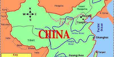 Mapa da China com rios e montanhas
