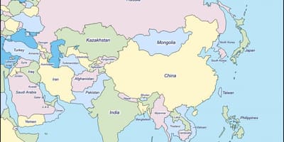 Mapa da China e os países limítrofes