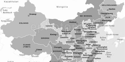 Mapa da China em preto e branco