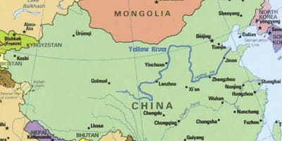 Rio amarelo na China mapa